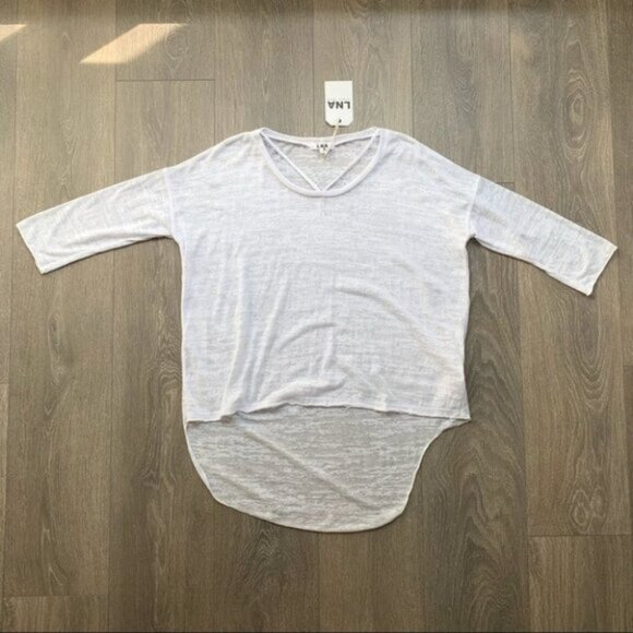 REVOLVE LNA Cape Strap Tee Top Burnout 3/4 Length Sleeve White High Low hem XS - Picture 3 of 16